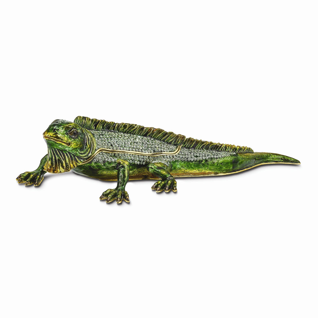 Bejeweled Pewter Multi Green Colors Finish IGGY Iguana Trinket Box