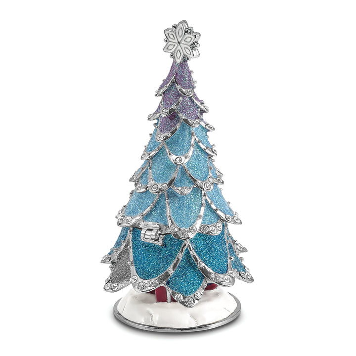 Bejeweled Pewter Multi Color ARCTIC BLUE Christmas Tree Trinket Box