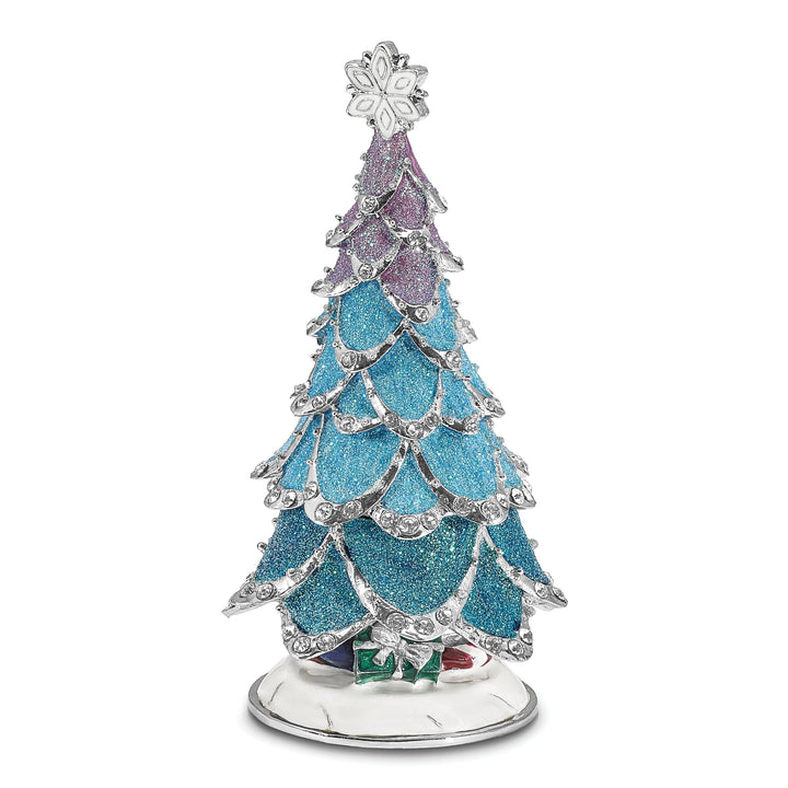 Bejeweled Pewter Multi Color ARCTIC BLUE Christmas Tree Trinket Box