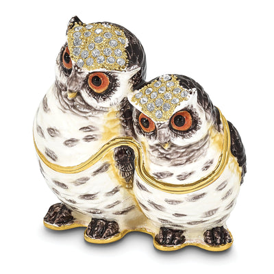 Bejeweled Pewter Mother and Baby Owl Trinket Box Design