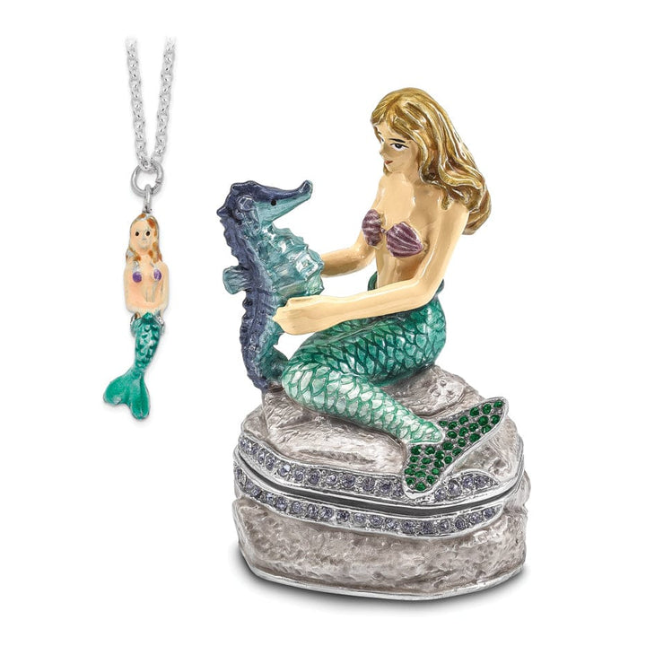 Bejeweled Multi Color Finish ADELLA Mermaid with Seahorse Trinket Box