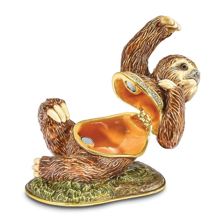 Bejeweled Pewter Multi Color Enamel Finish MELLOW Sloth Trinket Box