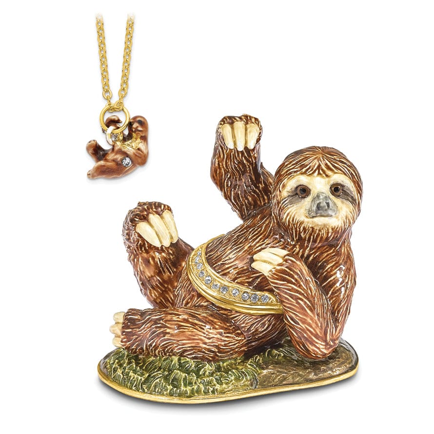 Bejeweled Pewter Multi Color Enamel Finish MELLOW Sloth Trinket Box
