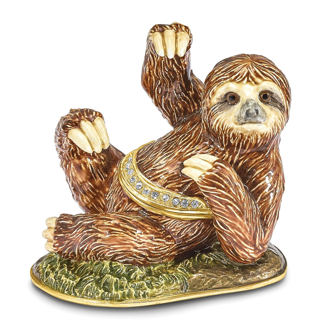 Bejeweled Pewter Multi Color Enamel Finish MELLOW Sloth Trinket Box