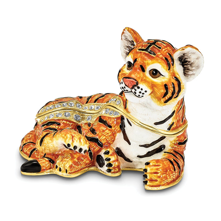 Bejeweled Pewter Multi Color Enamel TONDA Young Tiger Trinket Box