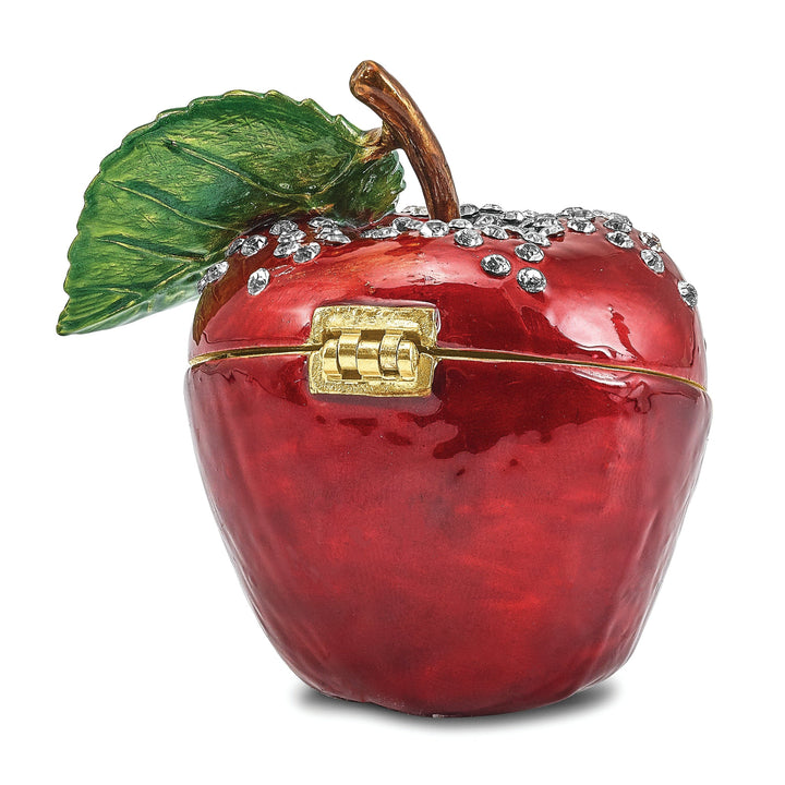 Bejeweled Pewter Color Enamel Finish DELICIOUS Apple Trinket Box