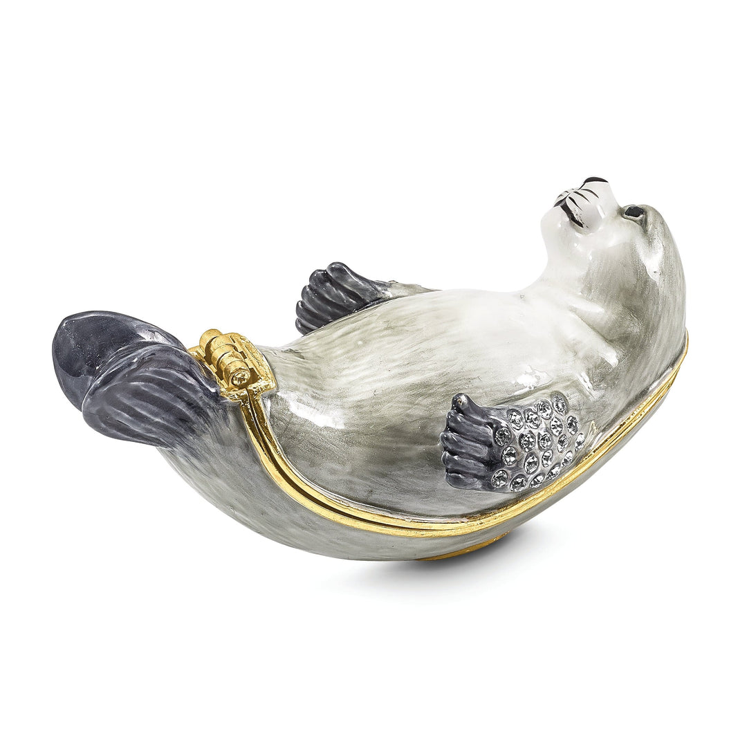 Bejewel Pewter Multi Color Finish BERTRAM Grey White Seal Trinket Box