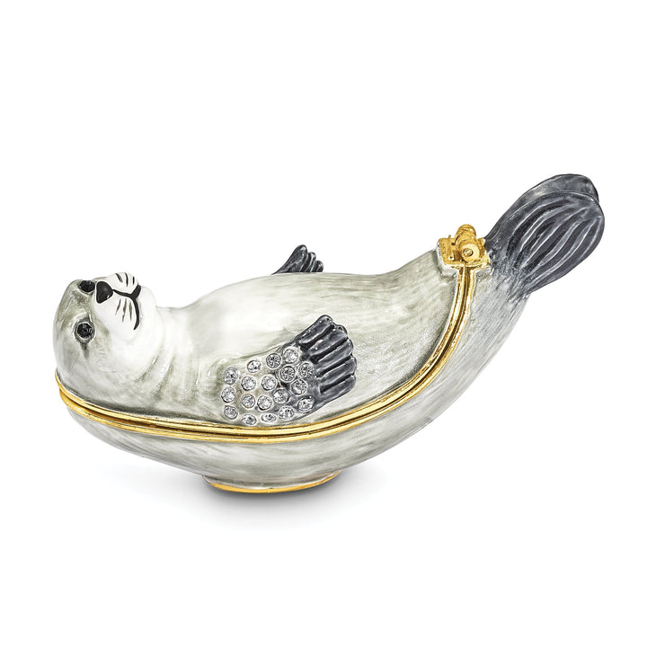 Bejewel Pewter Multi Color Finish BERTRAM Grey White Seal Trinket Box