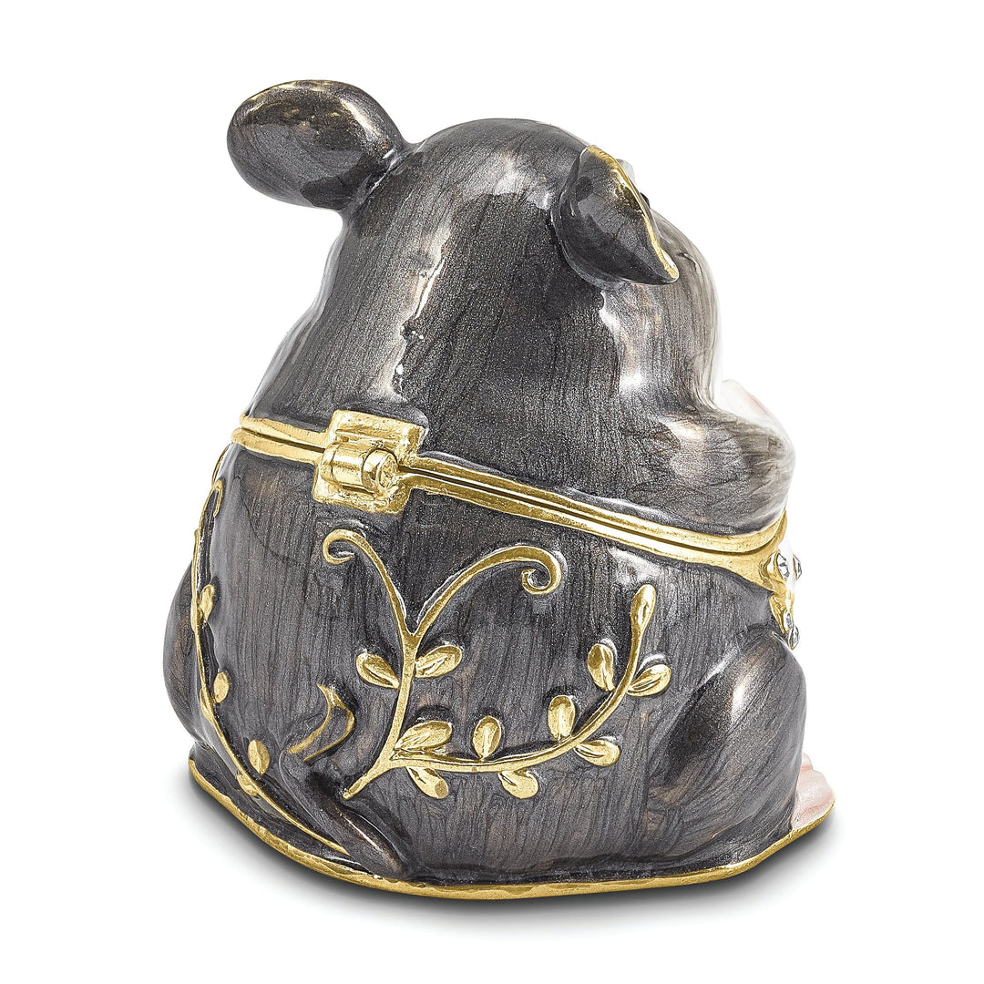 Bejeweled Pewter Multi Color Enamel UNCLE JOE Chubby Mouse Trinket Box