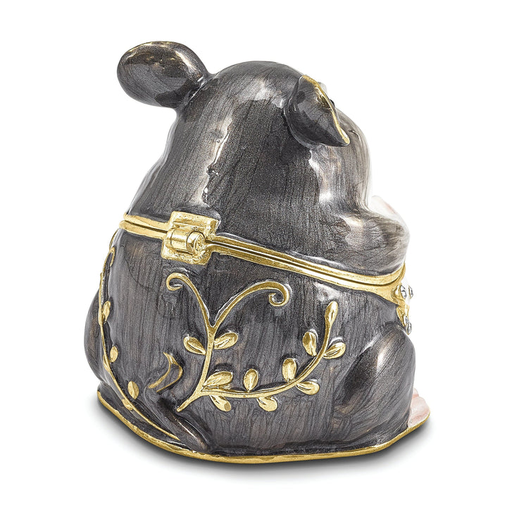 Bejeweled Pewter Multi Color Enamel UNCLE JOE Chubby Mouse Trinket Box