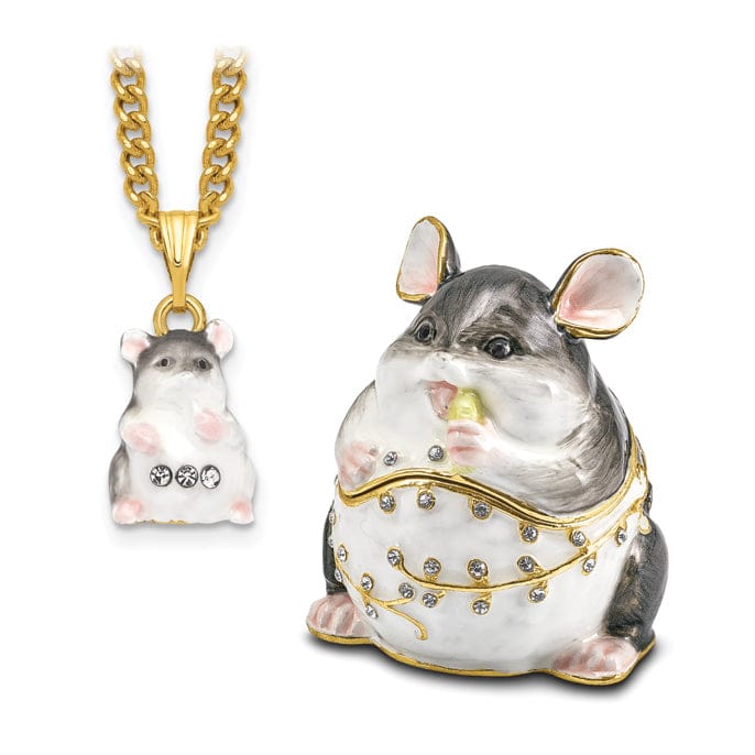 Bejeweled Pewter Multi Color Enamel UNCLE JOE Chubby Mouse Trinket Box