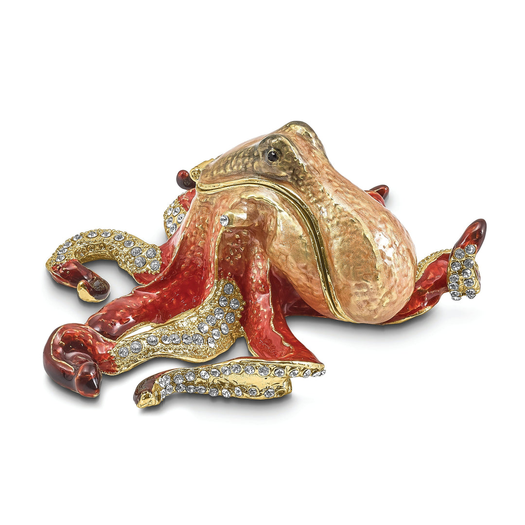 Bejeweled Pewter Multi Color Enamel Finish Octopus Trinket Box