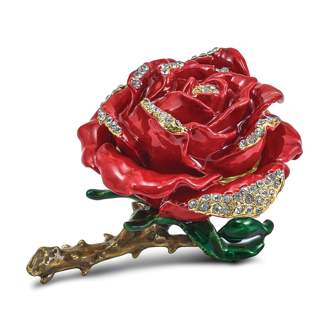 Bejeweled Pewter Multi Color Finish ROSA Red Rose Ring Pad Trinket Box