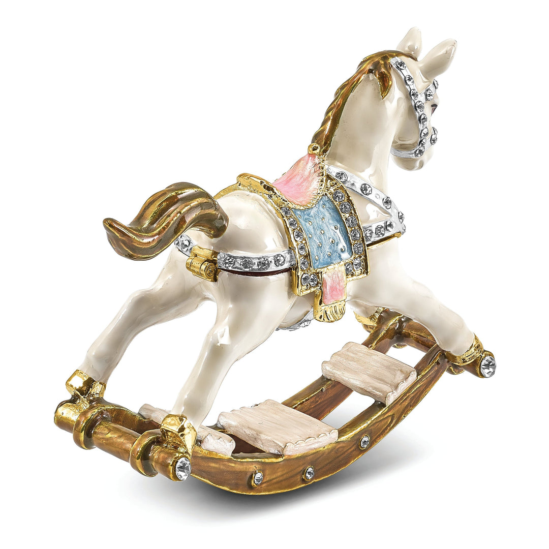 Bejeweled Pewter Multi Color Enamel Finish Rocking Horse Trinket Box