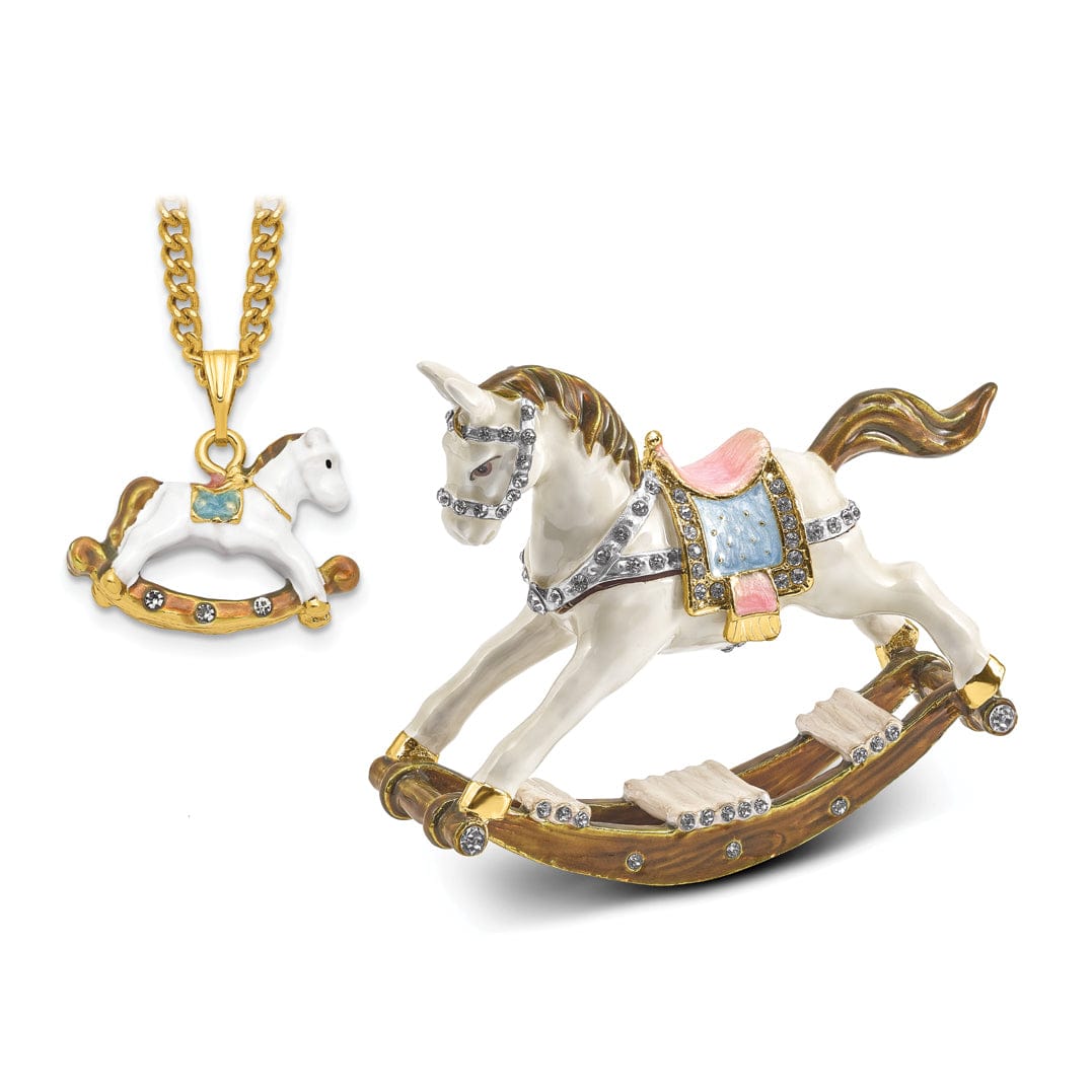 Bejeweled Pewter Multi Color Enamel Finish Rocking Horse Trinket Box
