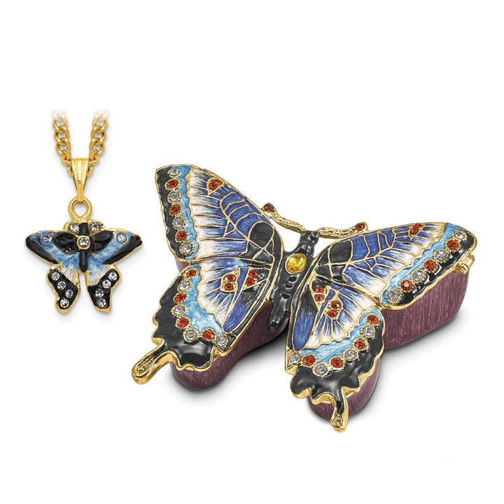 Bejeweled Pewter Turquoise Blue Butterfly Trinket Box Design