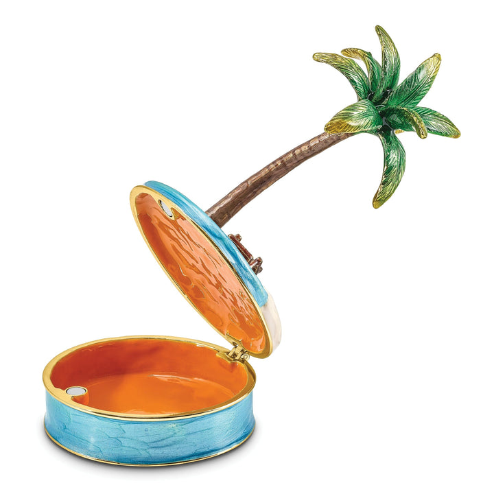 Bejeweled Multi Color Finish RELAX Palm Tree and Chair Trinket Box