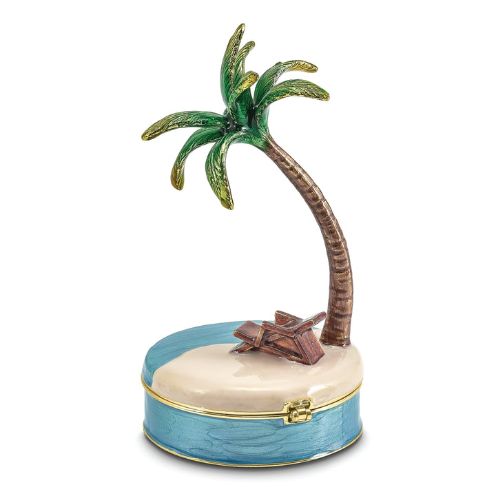 Bejeweled Multi Color Finish RELAX Palm Tree and Chair Trinket Box