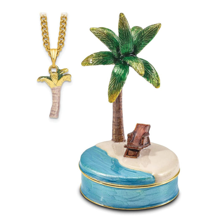 Bejeweled Multi Color Finish RELAX Palm Tree and Chair Trinket Box