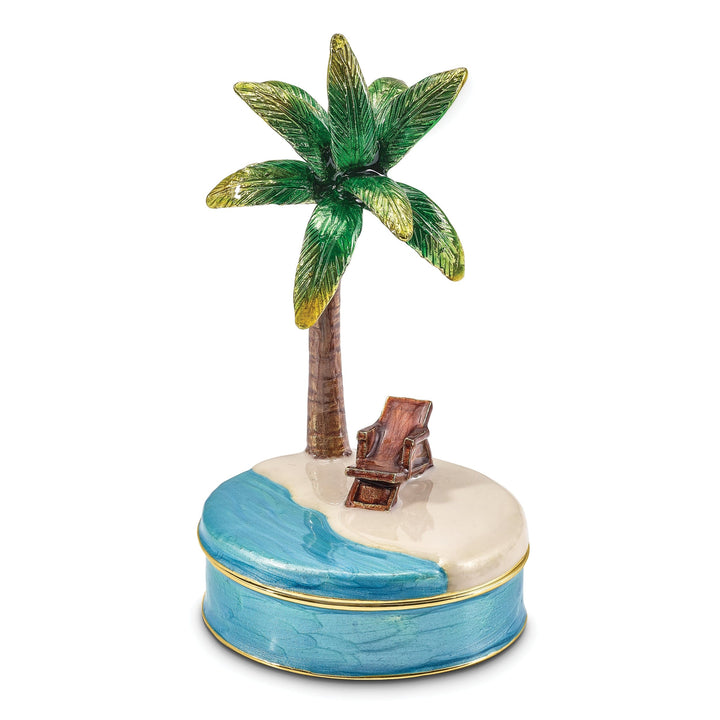 Bejeweled Multi Color Finish RELAX Palm Tree and Chair Trinket Box