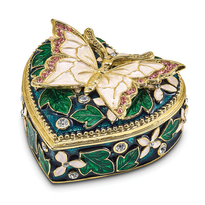 Bejeweled Pewter BLUSH Pink Butterfly on Heart Trinket Box Design