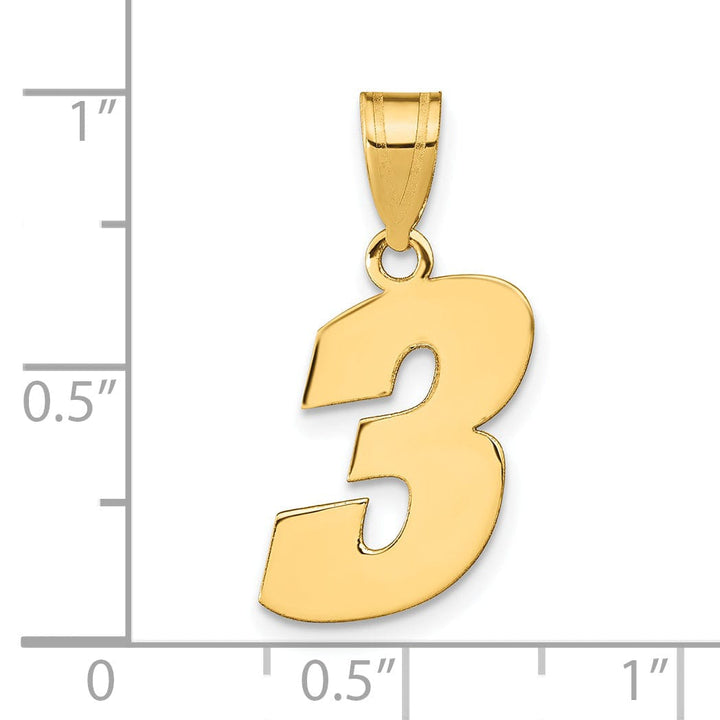 14k Yellow Gold Polished Finish Block Script Design Number 3 Charm Pendant