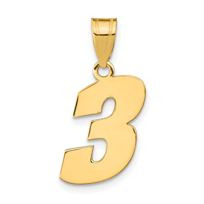 14k Yellow Gold Polished Finish Block Script Design Number 3 Charm Pendant