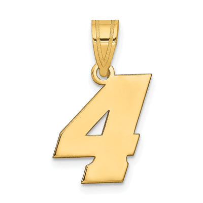 14k Yellow Gold Polished Finish Block Script Design Number 4 Charm Pendant