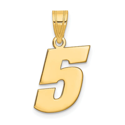 14k Yellow Gold Polished Finish Block Script Design Number 5 Charm Pendant
