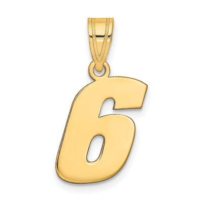14k Yellow Gold Polished Finish Block Script Design Number 6 Charm Pendant