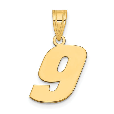 14k Yellow Gold Polished Finish Block Script Design Number 9 Charm Pendant