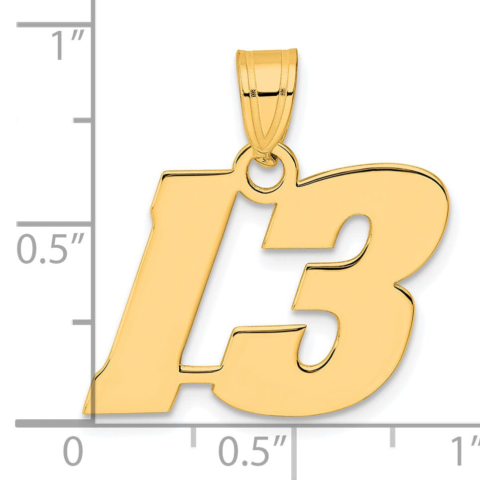 14k Yellow Gold Polished Finish Block Script Design Number 13 Charm Pendant