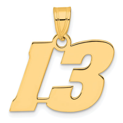 14k Yellow Gold Polished Finish Block Script Design Number 13 Charm Pendant