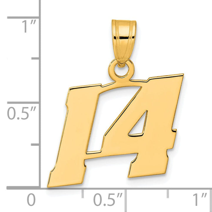 14k Yellow Gold Polished Finish Block Script Design Number 14 Charm Pendant