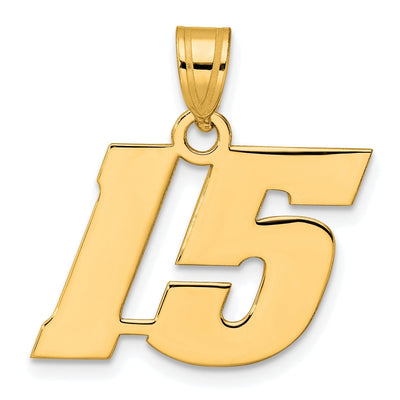 14k Yellow Gold Polished Finish Block Script Design Number 15 Charm Pendant