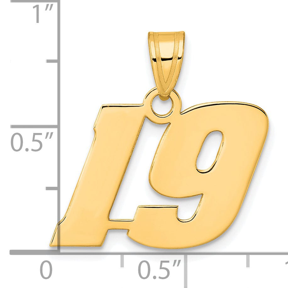 14k Yellow Gold Polished Finish Block Script Design Number 19 Charm Pendant