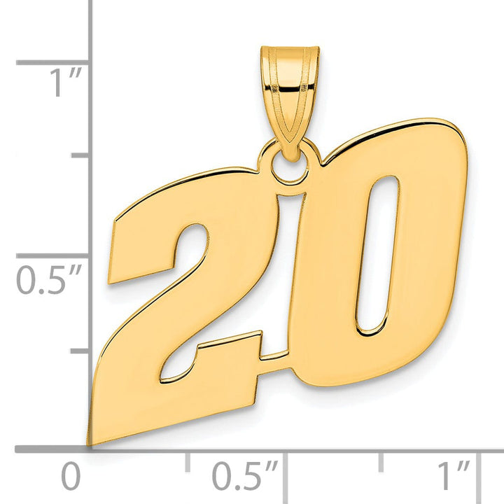 14k Yellow Gold Polished Finish Block Script Design Number 20 Charm Pendant