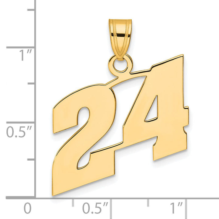 14k Yellow Gold Polished Finish Block Script Design Number 24 Charm Pendant