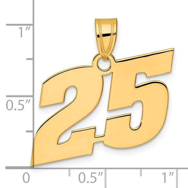 14k Yellow Gold Polished Finish Block Script Design Number 25 Charm Pendant