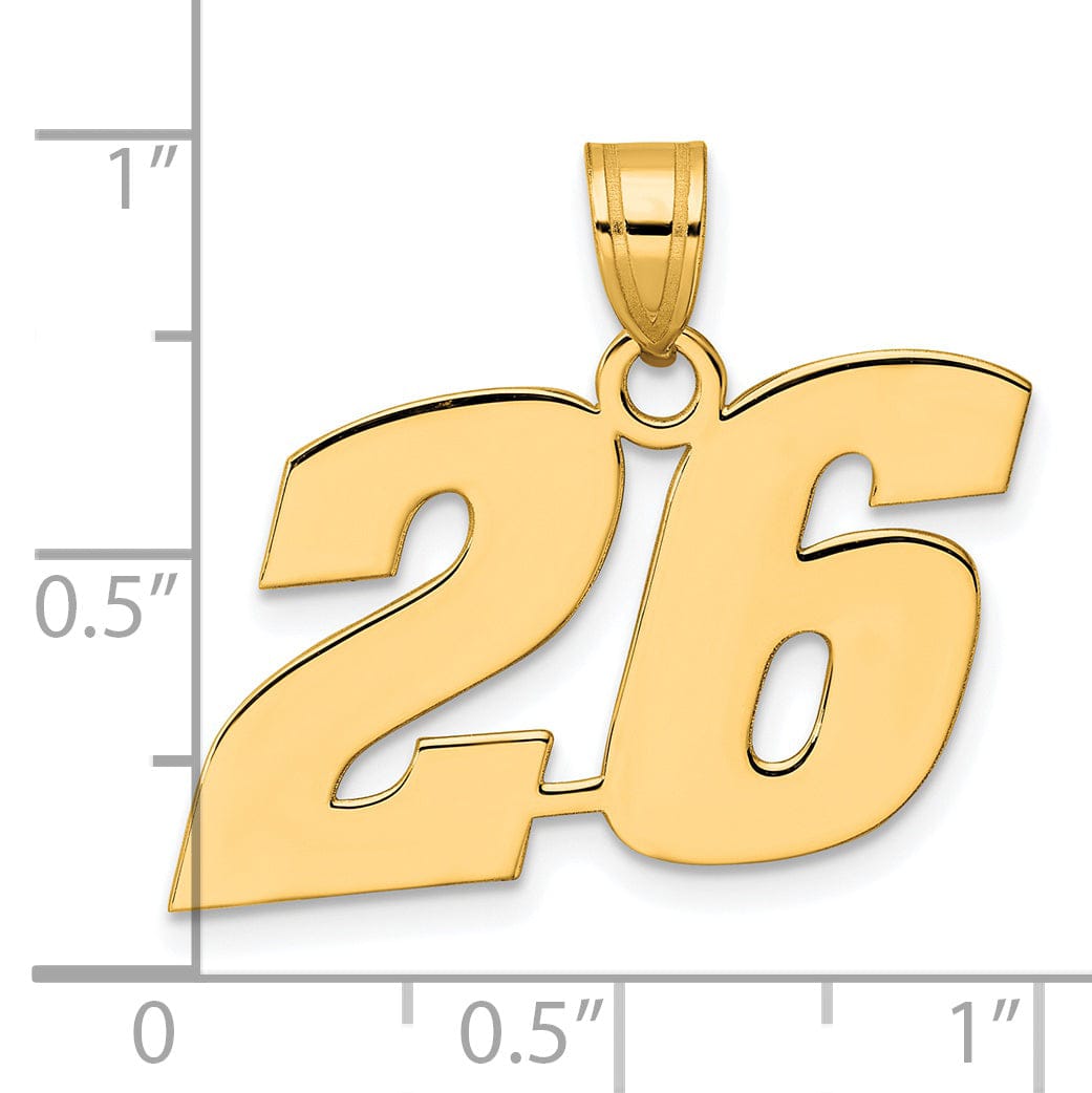 14k Yellow Gold Polished Finish Block Script Design Number 26 Charm Pendant