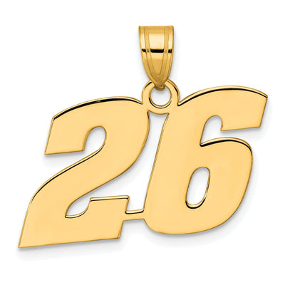 14k Yellow Gold Polished Finish Block Script Design Number 26 Charm Pendant