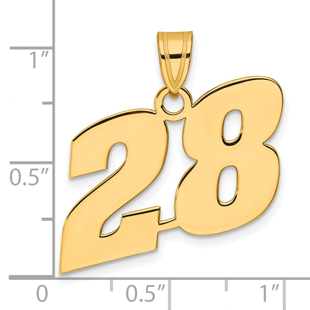 14k Yellow Gold Polished Finish Block Script Design Number 28 Charm Pendant