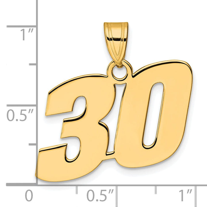 14k Yellow Gold Polished Finish Block Script Design Number 30 Charm Pendant