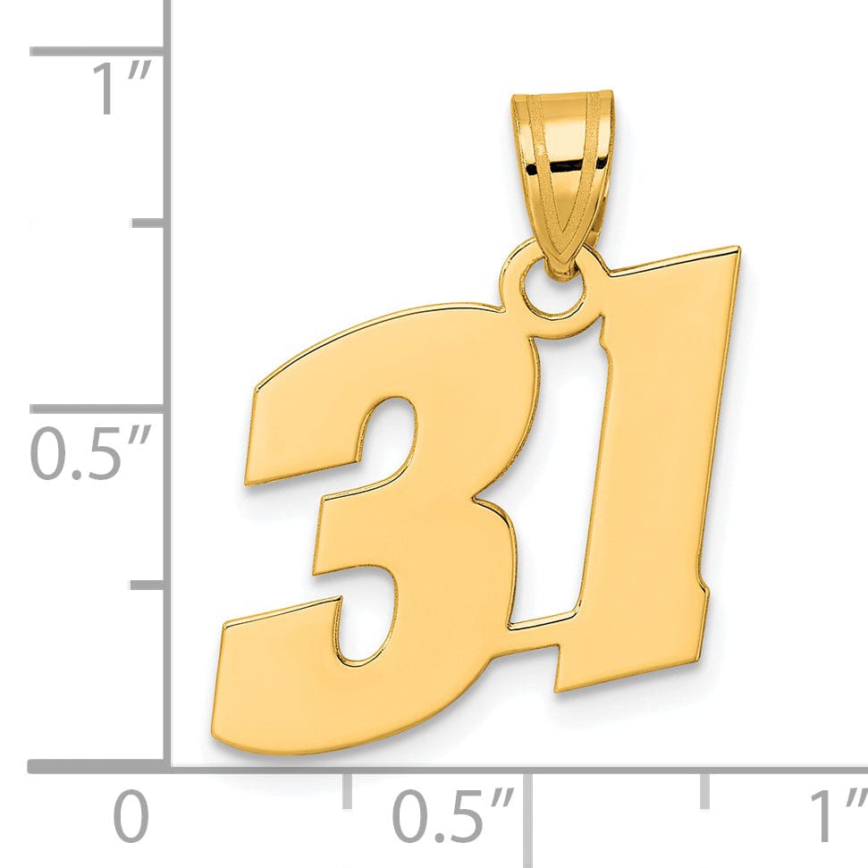 14k Yellow Gold Polished Finish Block Script Design Number 31 Charm Pendant