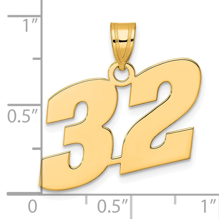 14k Yellow Gold Polished Finish Block Script Design Number 32 Charm Pendant