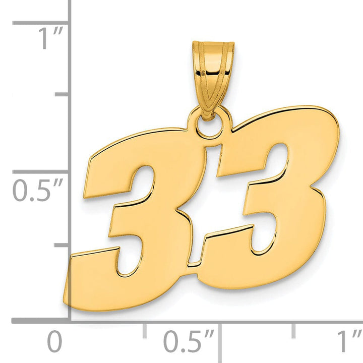 14k Yellow Gold Polished Finish Block Script Design Number 33 Charm Pendant