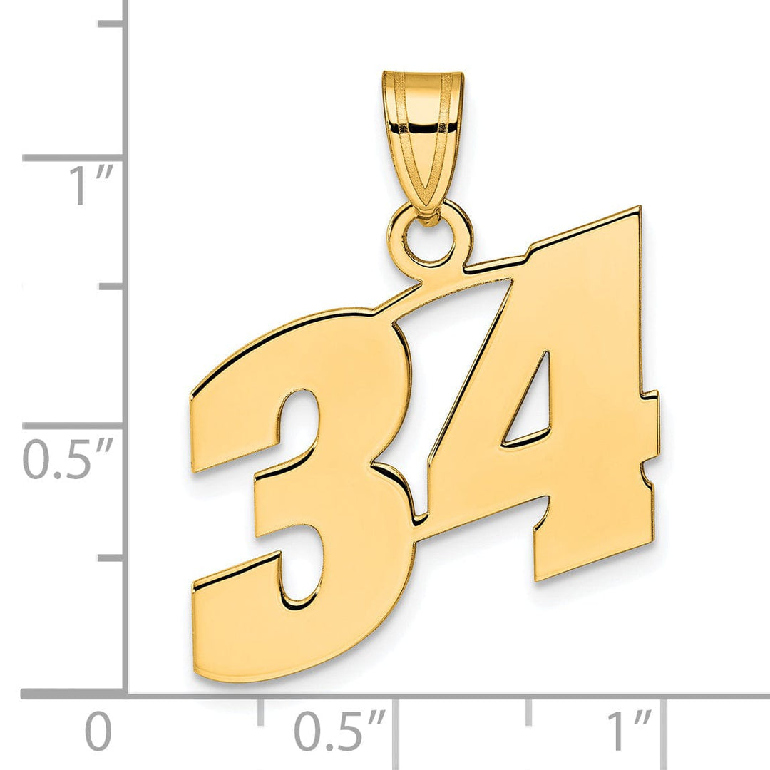 14k Yellow Gold Polished Finish Block Script Design Number 34 Charm Pendant
