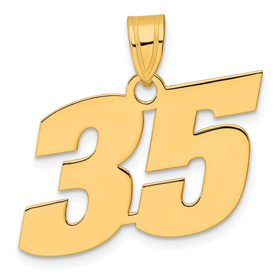 14k Yellow Gold Polished Finish Block Script Design Number 35 Charm Pendant