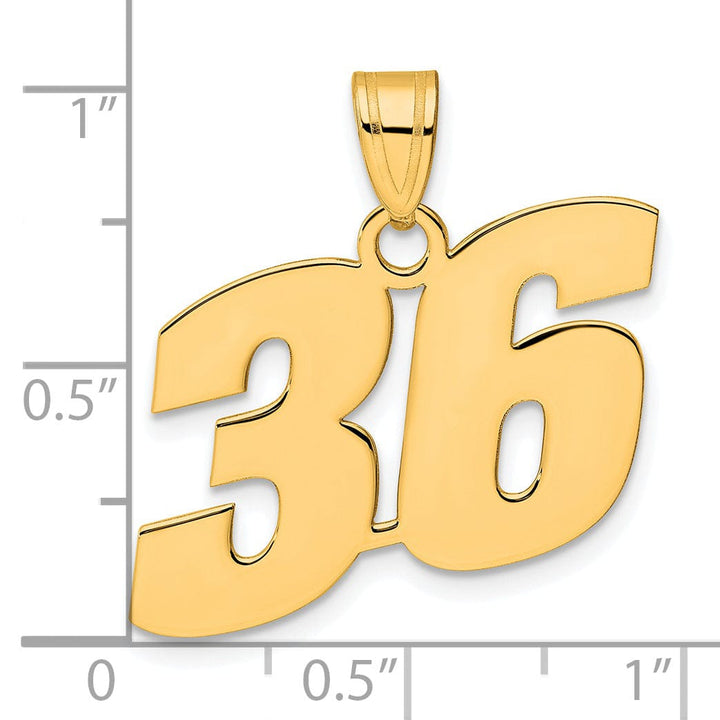 14k Yellow Gold Polished Finish Block Script Design Number 36 Charm Pendant