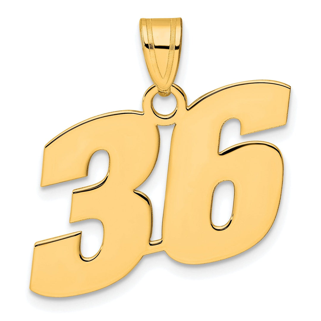 14k Yellow Gold Polished Finish Block Script Design Number 36 Charm Pendant
